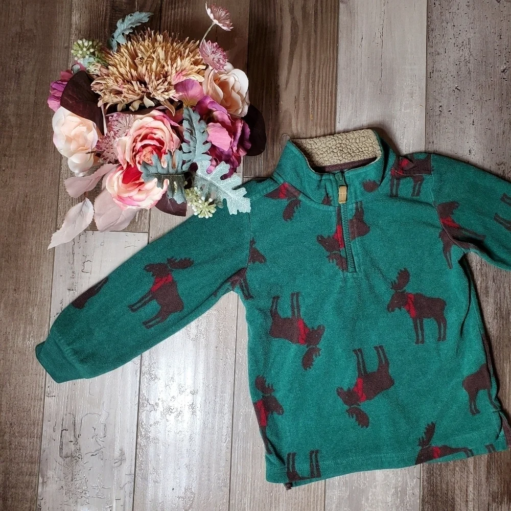 Child of Mine Carter's Moose Toddler Boy Fleece Pullover Size 4T Zip-up Green